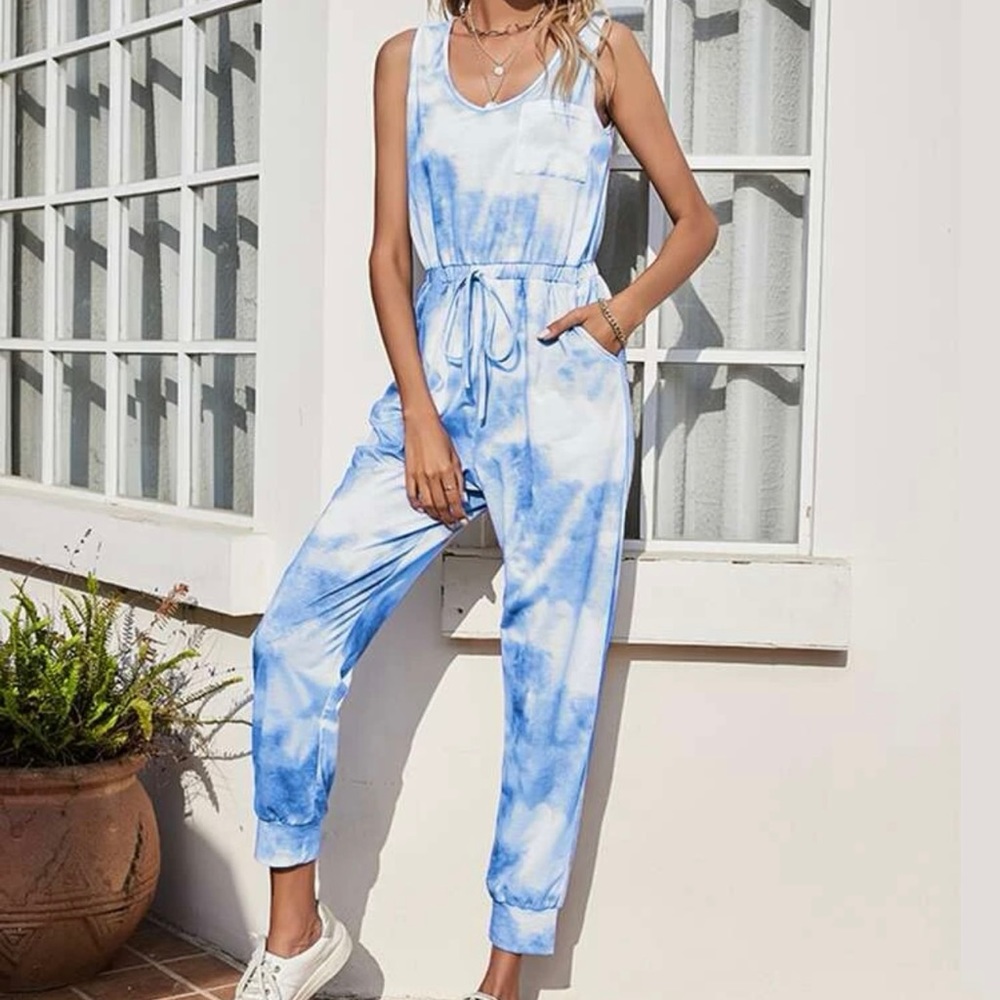 Tie Dye Drawstring Waist One Piece Jumper